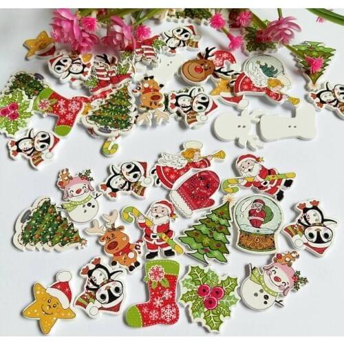 150Pcs Fashion Bulk Random Mixed Christmas Wood Button Sewing Accessories Decoration Buttons Handmade Scrapbooking Craft DIY