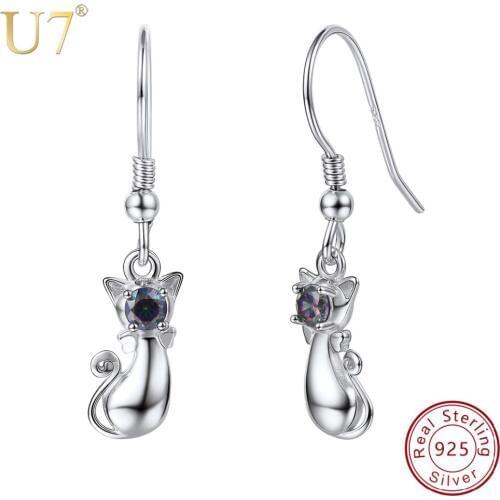 U7 925 Sterling Silver Dangle Cat Drop Earring Best Gift For Women Brincos Bijoux Piercing Trend Jewelry Earrings Wholesale SC64