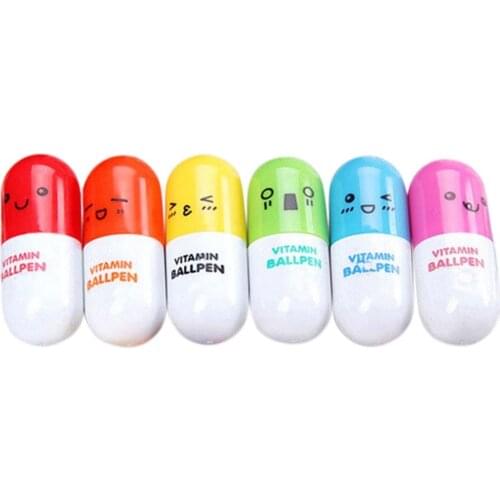 Cute Cartoon Ballpoint Pen Novelty Pill Shape Smile Face Ballpoint Pen Retractable Mini Pen Stationery Student School Supplies