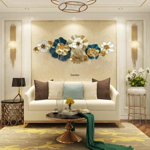 Modern European Iron Pendant Wall Decoration Living Room Background Wall Porch Metal Wall Decoration Gold Flower Wall Hanging