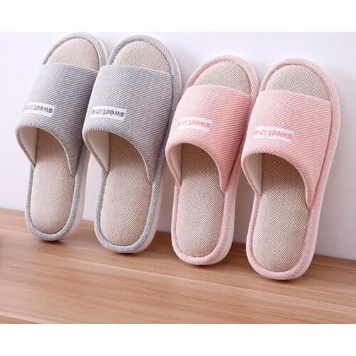 Women Slippers Female Spring Autumn Solid Indoor Non-slip Breathable Shoes Comfortable Cotton Hemp Womens Slippers 2021 New