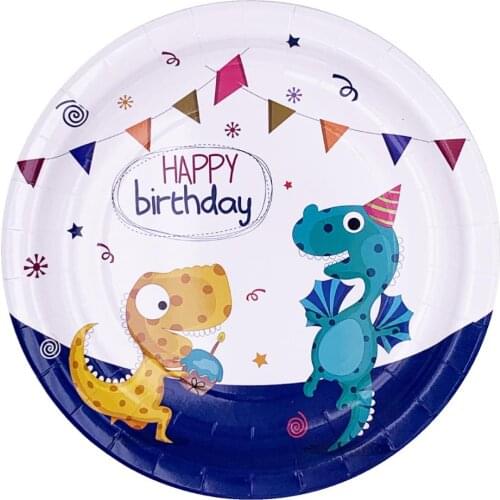 8pcs 9inch Dinosaur Dish Disposable Cake Paper Plate DIY Decoration for Kids Happy Birthday Party Wedding Tableware Supply