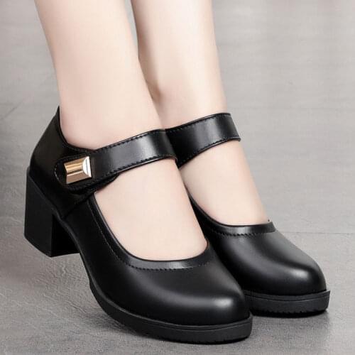 EAGSITY Fabric Leather Mary Jane shoes for Women square Heel ankle strap ladies dress high heel pumps party dancing wedding shoe