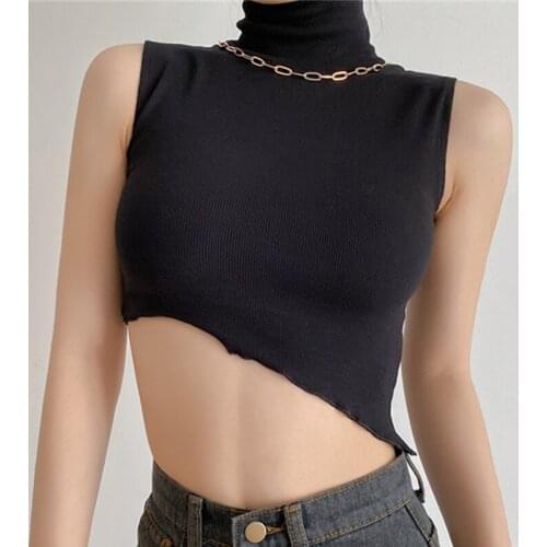 Street Sexy Irregular Crop Tops Women 2021 High Collar Slim Sleeveless Vest Irregularity Harajuku Fashion Tank Top