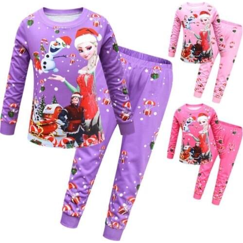 Disney Spring Girls Elsa Anna Clothes Toddler Long Sleeve Pyjama Set Kids Girl Frozen Fall Outfits Clothing Pajamas Suit