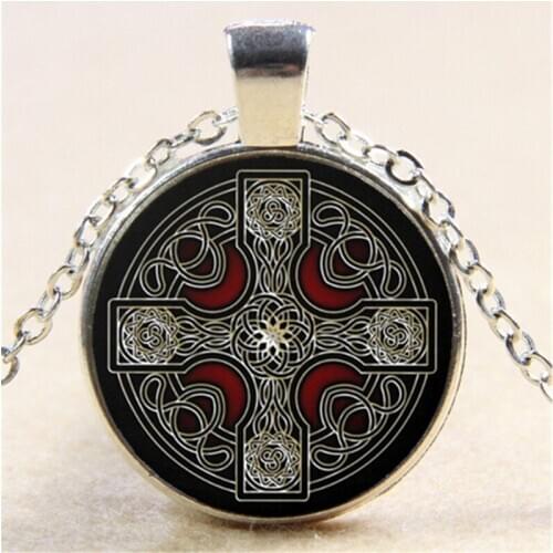 Wicca Celtic Cross Photo Cabochon Glass Chain Necklace,Charm Creative Women Pendants Fashion Jewelry Accessory,Friend Gifts