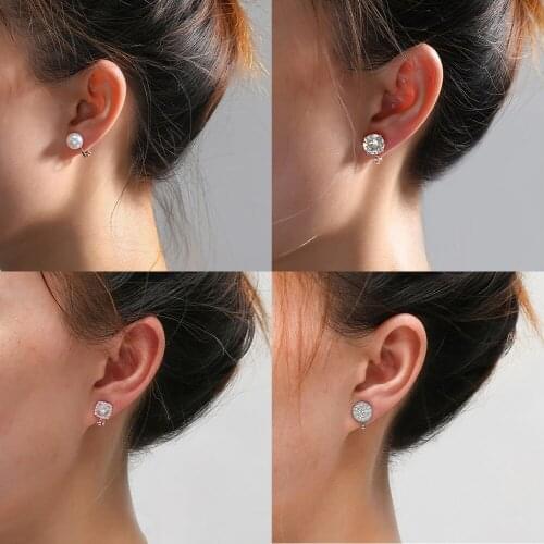 Cubic Zirconia Crystal Pearl Clip On Stud Round Non-Pierced Womens Earrings Lightweight Hypoallergenic Classic 2021 Earring