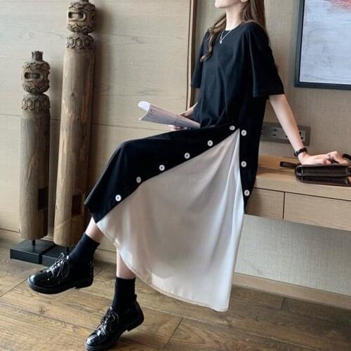 Oversized Casual Long Korean Dress Loose Women Puff Sleeve Maxi Dresses 2021 Summer Patchwork Lady Office Party Clothes Vestidos
