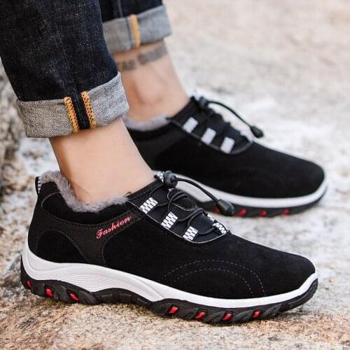 Winter Warm Men Walking Shoes Fashion Cotton Man Sneakers with Fur Outdoor Leisure Plush Mans Footwear Outside High Quality