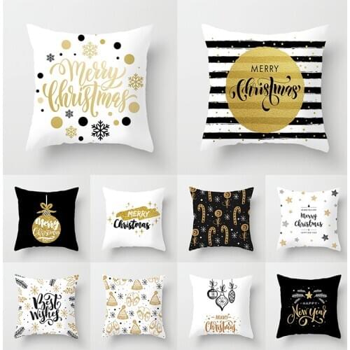 Gold Christmas Series Pillow Festival Decorations Home Sofa Car Back Cushion Cover Linen Pillowcase 45*45cm
