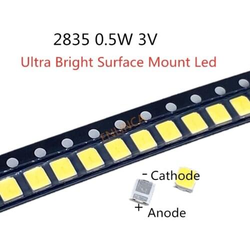 100pcs SMD LED 2835 Warm cold cool nature White Chip 0.5 W 3.0-3.6V 150mA 45-50LM Ultra Bright Surface Mount LED