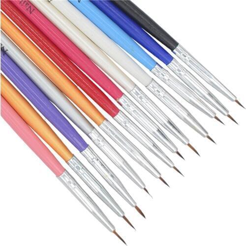 YWK 12 Pcs Colorful Nail Art Brush Tiny Acrylic Nail Art Tips Liner Painting Drawing Pen Nail Brush Pen Tools #36