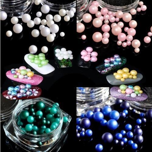 2017 Japan Popular Matte Pearls Rhinestones 3D Nail Art Round Ball Pearls Mix Size DIY Nail Decoration Tips Nail Gems