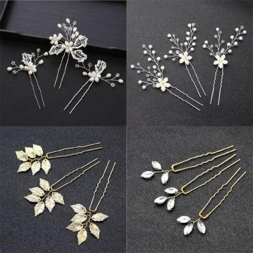 3pcs/set Bridal Wedding Crystal Simulated Pearl Flower Hair Pins Handmade Headpiece Brides Bridal Hair Jewelry Hair Accessories