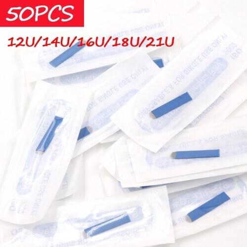 50pcs Microblading 0.18 Mm 12 14 16 18 21U Shape Permanent Makeup Eyebrow Flex Tattoo Needles for 3D Lamina Blade Agulhas Tebori