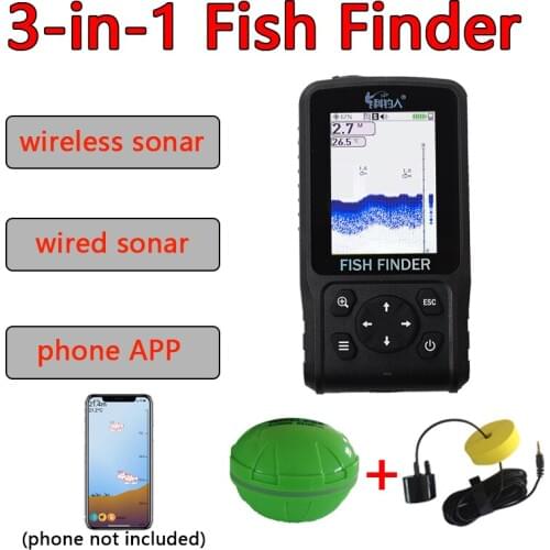 Free Shipping!Hot Sale2021 degisn Wire+Wireless+APP Portable Sonar Colorful LCD Fish Finder Fishing lure Echo Sounder FishFinder