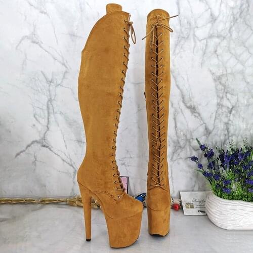 Leecabe 20CM Pole dancing shoes High Heel platform Boots closed Pole Dance hight boot with lace and zipper