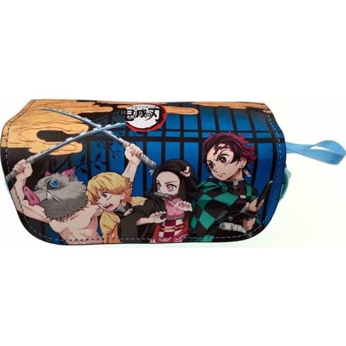 Demon Slayer Kamado Tanjirou Kamado Nezuko Agatsuma Zenitsu Hashibira Inosuke Double zipper pencil pen case bag