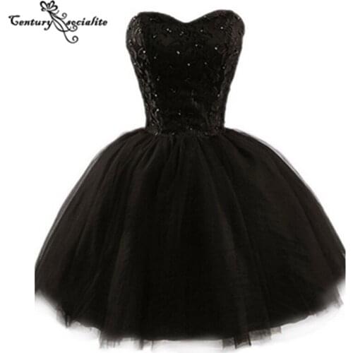 Black Homecoming Dresses Short 2021 Sweeheart Lace Up Back Lace Beaded Mini Prom Dress Graduation Gowns Vestido De Fiesta