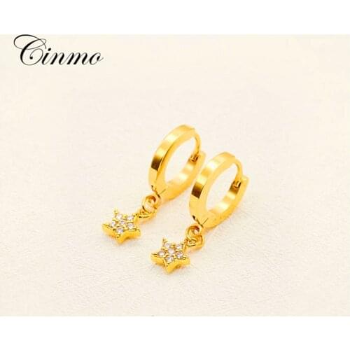 Cinmo Stainless Steel Piercing Drop Earrings For Women Girls Romantic Full Crystal Star Dangle Earrings Wholesale Jewlery Gift