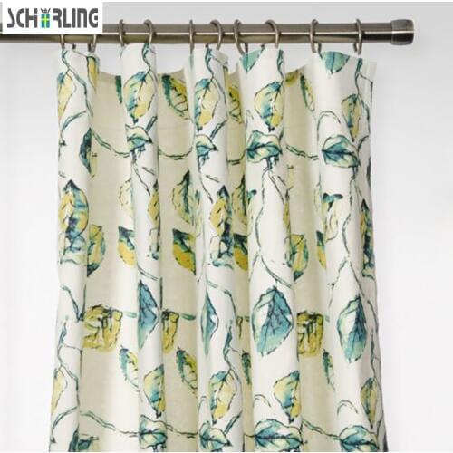Pastoral Design Printed Leaf Green Beige 100% Cotton Curtains for Bedroom Livng room Accept Customized Size Decorative Curtains