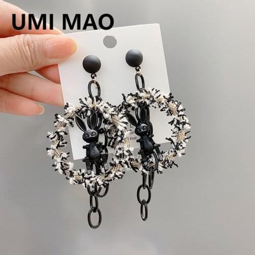 UMI MAO Korean Fashion Personality Exaggerated Dark Series Rabbit Cute Plush Long Temperament Earrings For Women