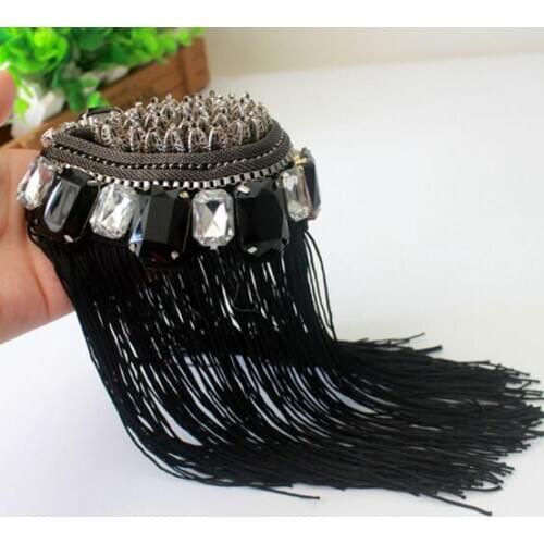10pcs/5pairs Handmade Long Tassel Epaulette Rhinestone Suit Shoulder Strap Fringed Shoulder Strap Epaulet Stage Jewelry