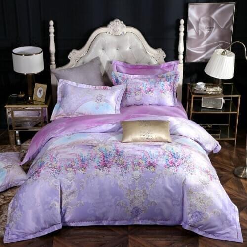 Purple lavende Bloom Bedding Set Full Queen 4Pcs Duvet Cover Set Vinrant Floral Comforter Cover Ultra Soft Cotton Bed sheet set