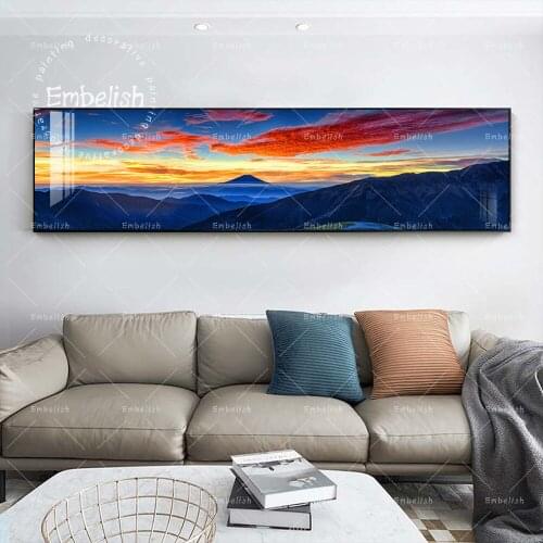 Fuji Mountains Close To Blue Sky Red Cloud Landscape Canvas Oil Paintings For Living Room Home Decor Posters Wall Art Pictures