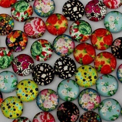 10mm Mixed Style Peonies Flower Round Glass Cabochon Flatback Photo Dome Jewelry Cameo Pendant Settings 50pcs/lot (K02828)
