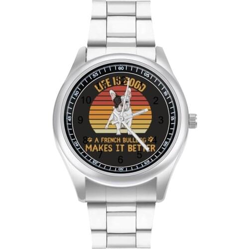 French Bulldog Quartz Watch Casual Couple Wrist Watch Design Steel Office Cheap Wristwatch