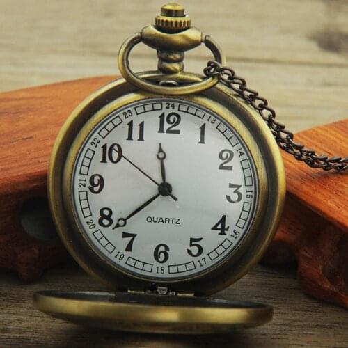 Quartz Pocket Watch Men Women Vintage Unisex Hollow Round Dial Double Display Quartz Pocket Watch with Chain Pendant Necklace