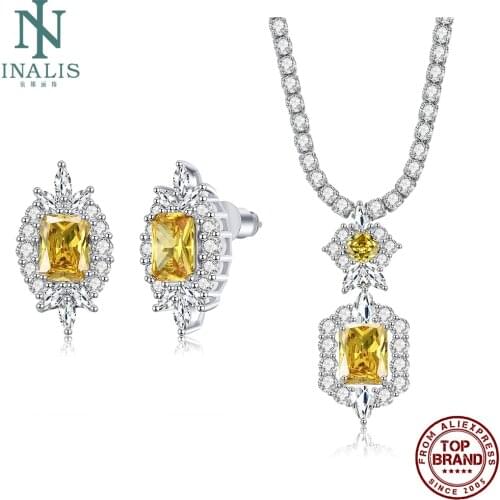 INALIS Copper Jewelry Yellow Zirconia Wedding Jewelry For Women Claw Modelling Stud Earrings Pendant Necklaces Exquisite Gifts