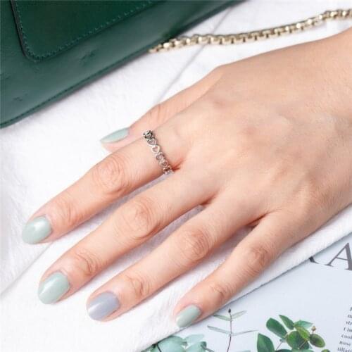 Mini Cute Silver Color Hollow Love Splicing Adjustable Ring For Women Design Heart To Heart Peach Open Rings Party Jewelry A959