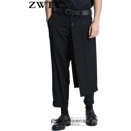 2021 New Double mens trouser skirt pants and nine-point tapered bobbin trousers, deconstructed vertical cut yohji spring pants