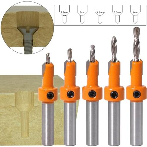 5pcs 8mm Shank HSS Woodworking Countersink Router Bit Set Screw Extractor Remon Demolition Drill bits Wood Milling Cutter