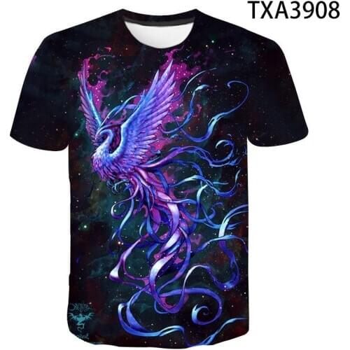 2020 New Summer Cool Men Women Children T Shirt 3D Blue Phoenix Bird Print Lovers T-shirt Boy Girl Kids Tops Harajuku Casual Tee