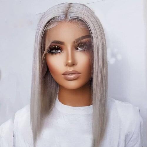 14 Inches Blunt Short Bob Platinum Blonde Silky Straight Lace Front Wigs for Black Women Babyhair Glueless Synthetic Preplucked