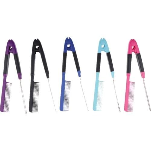 Fashion Salon Straight Bouffant Folding Pocket Comb Clip Hair Travel Brush V Shaped Hair Straightener Brush