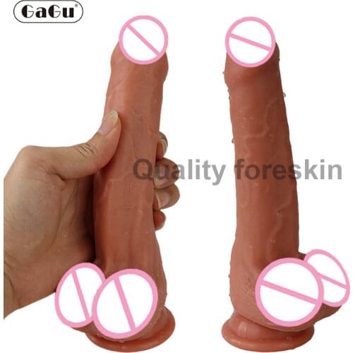 GaGu Realistic Foreskin Dildo with Suction Cup Hands-Free Play Dual Layered Silicone G-Spot Anal Dildos Female Vaginal Anal Plug
