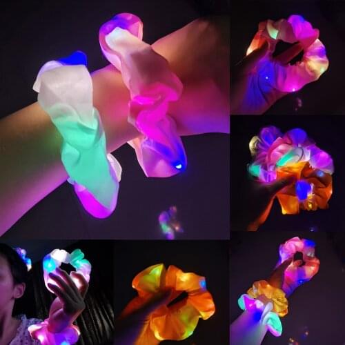 Girls LED Luminous Scrunchies Hairband Ponytail Holder Headwear Elastic Hair Bands Solid Color Hair Accessories светящиеся