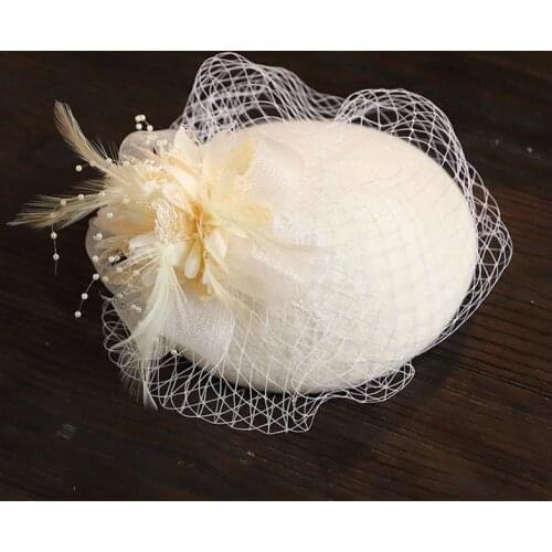 Romantic Women Bridal Hats and Fascinators Pearl Beaded Wedding Hat Black Bridal Party Gifts Veil Hair With Comb
