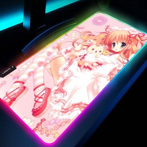 Pink Anime Mouse Pad Gamer Girl Kawaii Gaming Accessories Cute Desk Mats Rgb Mousepad Led Mat Things Gamers Mat for Bears Pc