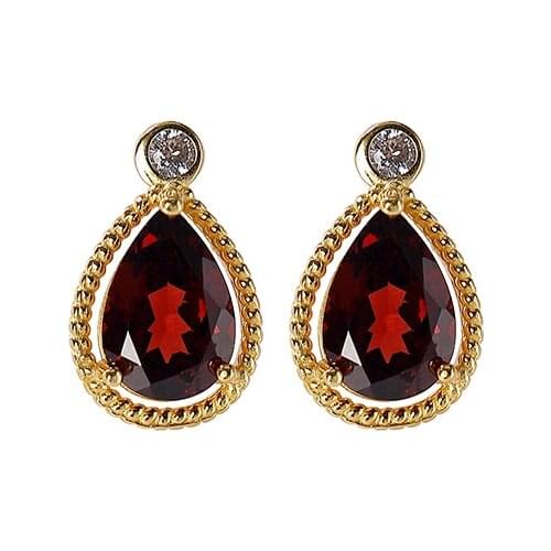 S925 sterling silver gold-plated natural garnet stud earrings personality affordable luxury hollow drop-shaped womens earrings