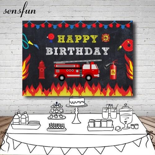 Sensfun Firetruck Party Photography Backdrop Fireman Fire Truck Background Boy Birthday Decor Photocall Backdrop Photo Studio
