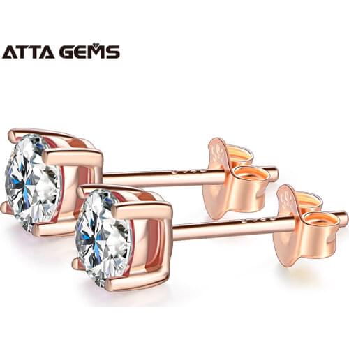 ATTAGEMS D Color Moissanite 1CT Gemstone 750 Yellow Gold 18K Stud Earrings for Women Solid 18K Gold Solitaire Party Fine Jewelry