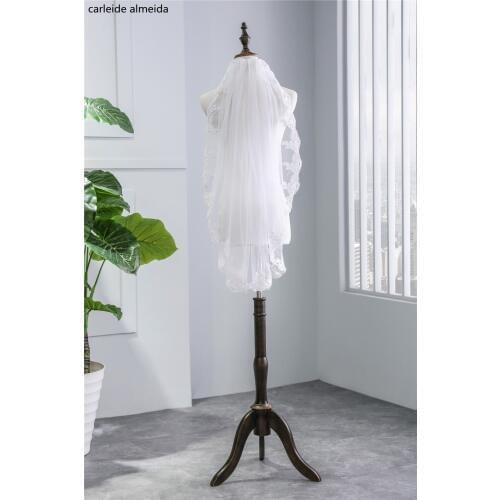 90CM length Wedding Veil with Comb Lace Appliques Veu de Noiva Short Bridal Veil One Layer Voile de Mariee Sluier