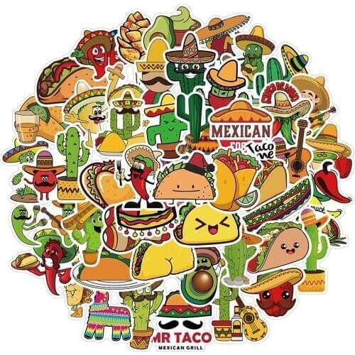 50PCS Mexican Style Food Stickers Vinyl For Kids Cute Cartoon Decal Sticker for DIY Laptop Moto Luggage Fridge Stationery