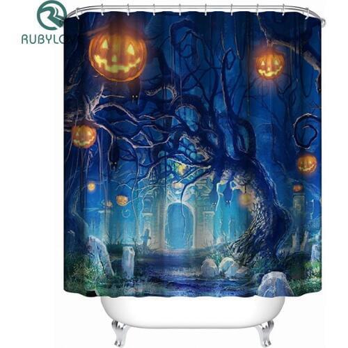 Halloween Pumpkin Head Print Shower Curtains Bath Products Bathroom Decor With 12 Hooks Waterproof