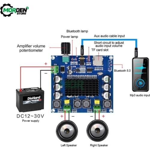 XH-A105 Wireless Bluetooth 5.0 TDA7498 100w+100w Digital Power Amplifier Board Stereo Audio AMP Amplificador Support TF Card AUX